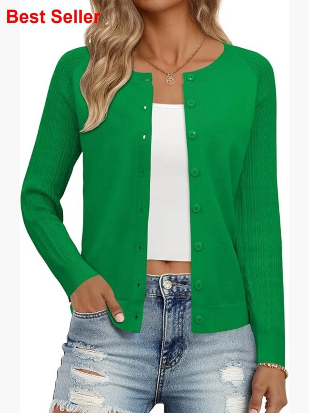 Viscose Polyamide Polyester Cardigan Sweater Button Up Crew Neck
